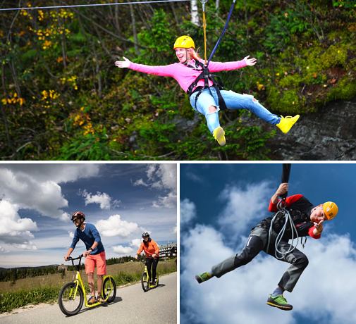 Koloběžková dráha + obří houpačka + zip line